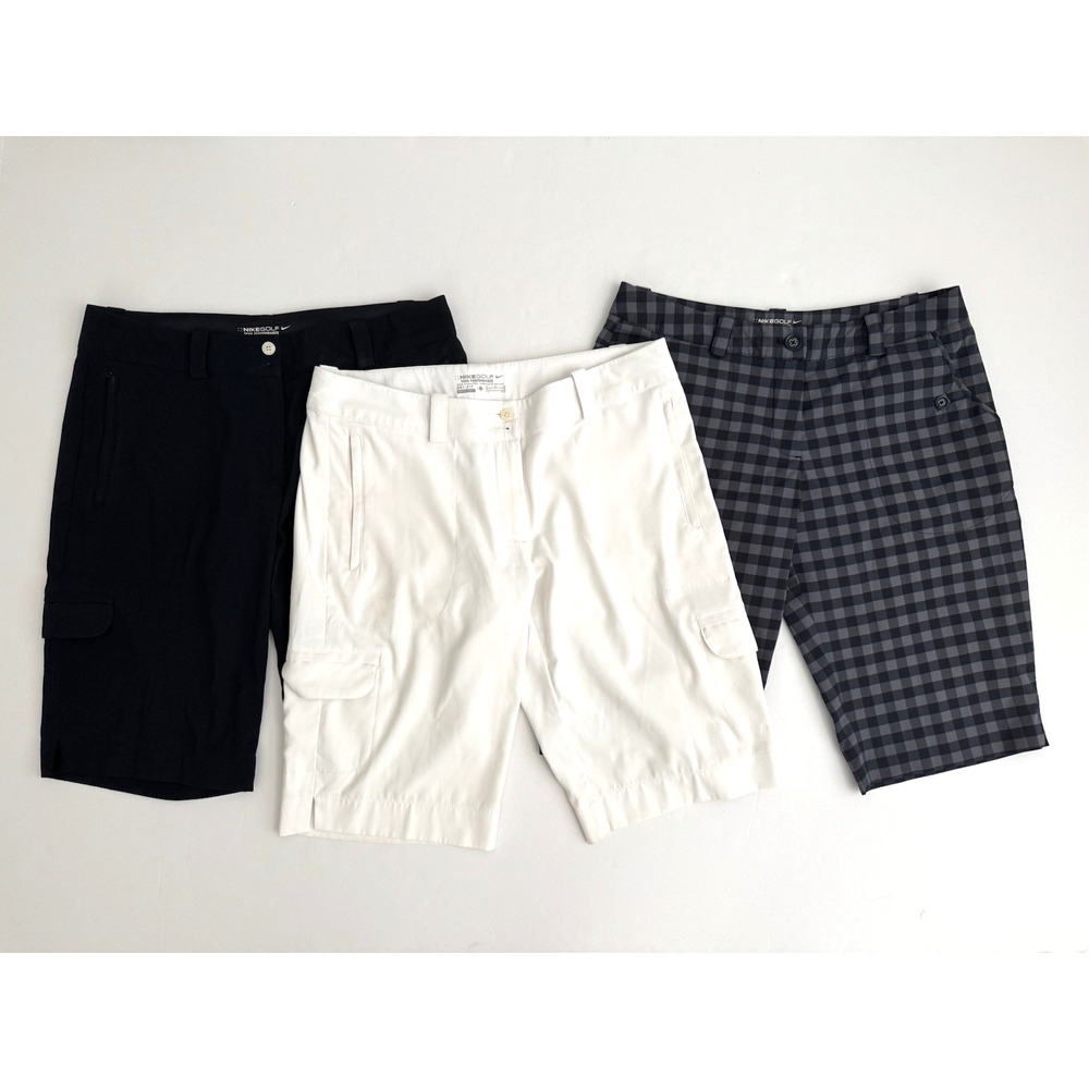 Nike Golf Shorts Lot of 3 Women's 10 White Black Gray Check Dri Fit Tour Stretch